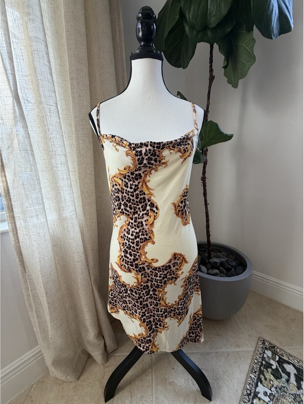 Miaou x Urban Outfitters Leopard Baroque Satin Slip Dress Size M